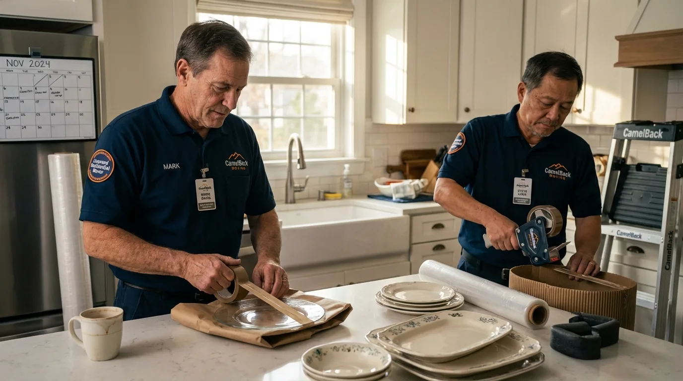 Professional crew packing kitchen dishware in Vicksburg, MS